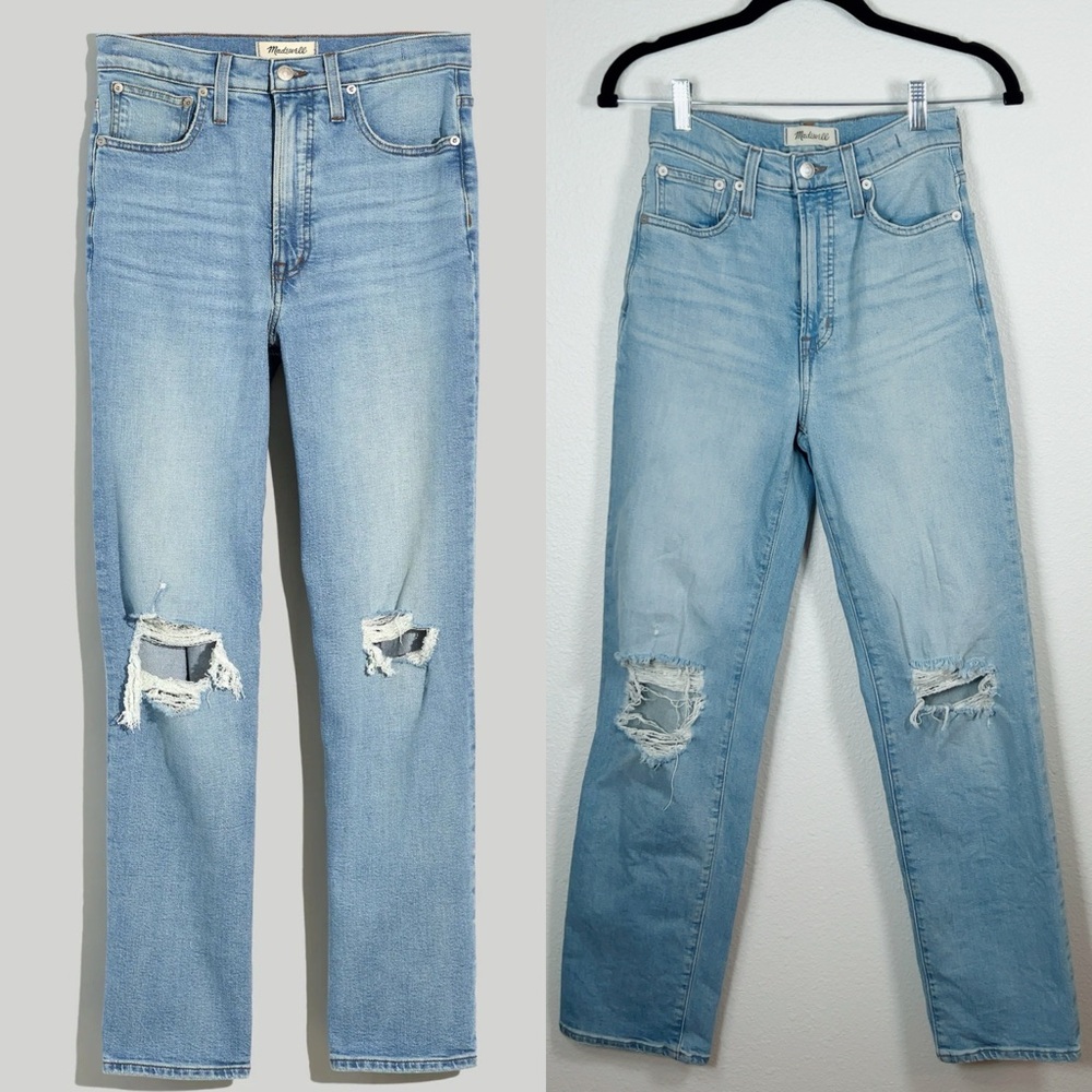 Madewell The Perfect Vintage Straight Jeans in Danby Wash Knee Rip Edition S24